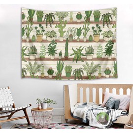 HVEST Cactus Tapestry Tropical Desert Succulent Plants on Wood Shelf Wall Hanging Blanket Watercolor Botanical Tapestries for Bedroom Living Room Dorm Decor,80Wx60H inches