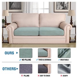 H.VERSAILTEX Super Stretch Individual Seat Cushion Covers Sofa Covers Couch Cushion Covers Slipcover Sets Thick Jacquard Textured Twill Fabric (2 Piece Large Sofa Cushion Covers, Sage)