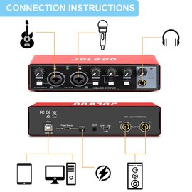 USB Audio Interface, Red 24-Bit/192kHz Plug & Play Recording Sound Card