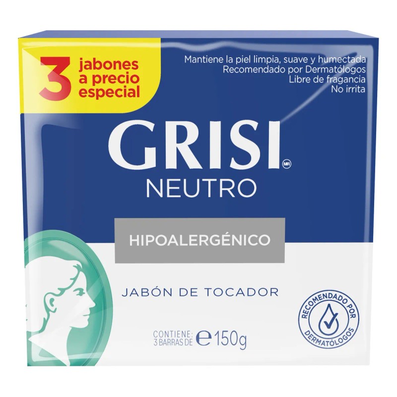 Jabón en Barra Grisi Neutro 3 Barras de 150g