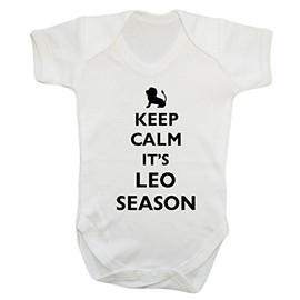 Keep Calm It's Leo Season Baby Vest Bodysuit Babygrow Boys Girls Unisex White