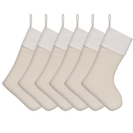 Christmas Stocking 18 Inch Linen Decoration Hanging Stocking for Vinyl Sublimation HTV Ironing Craft Embroider 6 Pack Beige