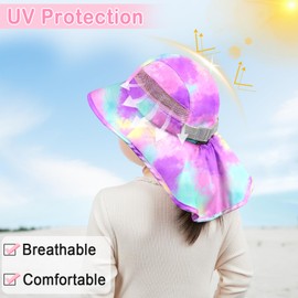 Kids Sun Hat for Girls UV Protection Toddler Beach Bucket Hats Adjustable Summer Travel Fishing Hats with Neck Flap for Kids, Colorful S