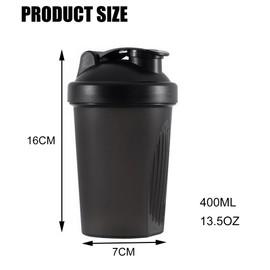 Toced Protein Shaker Bottle with Stainless Steel Mixball, Mini Water Bottle for Protein Shakes with Leakproof Flip On Lid, BPA Free, Perfect for Protein & Supplement Shaker Bottle 400ml (Black)