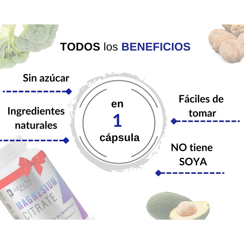 Citrato de Magnesio,100% Natural, B Health BE Natural, sin azúcar,