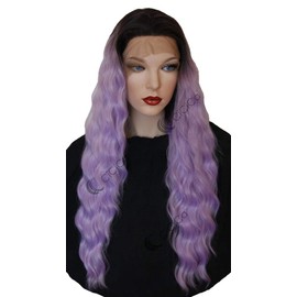 Lace Front Wigs, Long Natural Curly Wig with Baby Hair, 28 Inches Long Wig, Ombre Dark BrownRoots to Lavender Wig, Swiss Lace Wig, Premium Heat Resistant Hair Replacement Wigs for Women.
