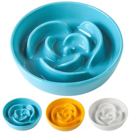 LETAOTAO Slow Feeder Dog Bowls Ceramic, 1.5 Cup Dog Dishes to Slow Down Eating Pet Slow Feeding Dog Food Bowl for Medium to Large Sized Dog, Puppy Slow Eating Bowl(Blue)