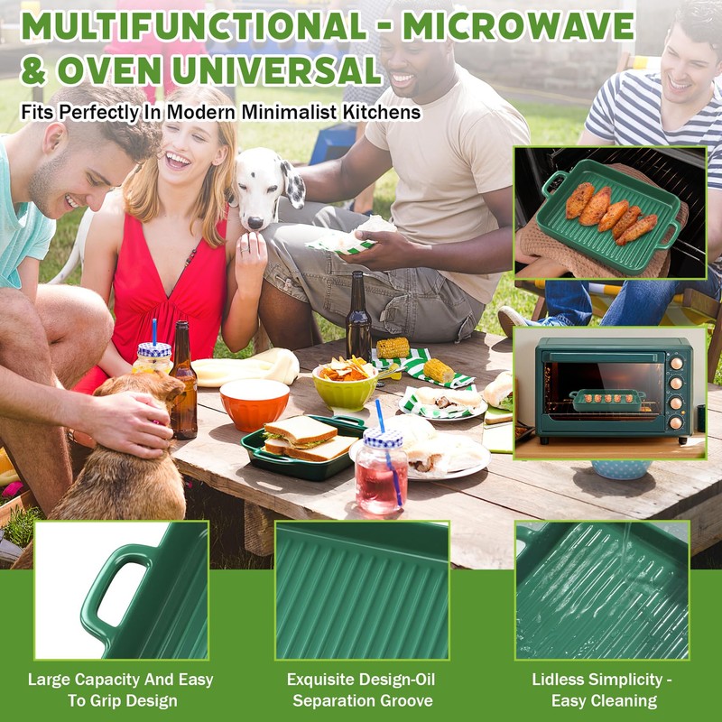 KVZKVZ Green Ceramic Microwave-Safe Bacon Baking Tray, 8.3 x 7
