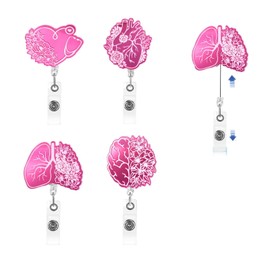 Pack of 4 Heart ID Card Holders, Extendable, Retractable Reel, ID Clip, Anatomy Nurse Accessories, Nurse Accessories, Anatomy Badge Holder for Doctor, Teacher, Office, Clinic, Doctor (Rose Red)