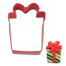 R&M Christmas Gift Cookie Cutter, Holiday Present Cookie Cutter, Birthday Present Cookie Cutter 3.5 Inches, Red