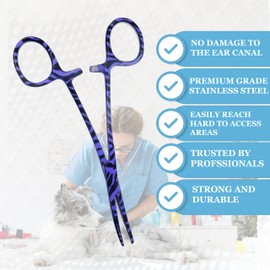 Dog Cat Pet Ear/Nose Hair Puller Grooming Hemostat Locking Forceps Curved Pliers, 5.5"(14cm) - Full Serrated Clamps - Made of Stainless Steel - Purple/Black Zebra Pattern - for Personal Use & Gifts