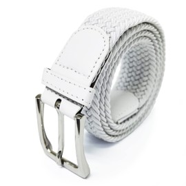 Glamexx24 Unisex Braided Belt, Elastic Fabric Stretch Belt for Men and Women, White