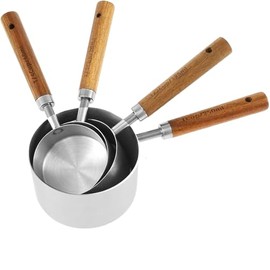 Charm & Casa Premium Stainless Steel Measuring Cups and Spoons Set, Nesting Measure Cups with Acacia Wood Handles, For Cooking and Baking (Silver), Custom