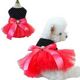 Anelekor Black Polka Dot Dog Dress with D-Ring, Puppy Wedding Attire for Small Dog Girl,Cat Birthday Outfit, Red Tutu Party Dress for Kitten Chihuahua Yorkie Pomeranian (Black, Small)