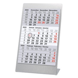 Truento 3-Month Desk Calendar for 2 Years (2025 & 2026) Including Pad and Magnet - Brushed Stainless Steel / Silver