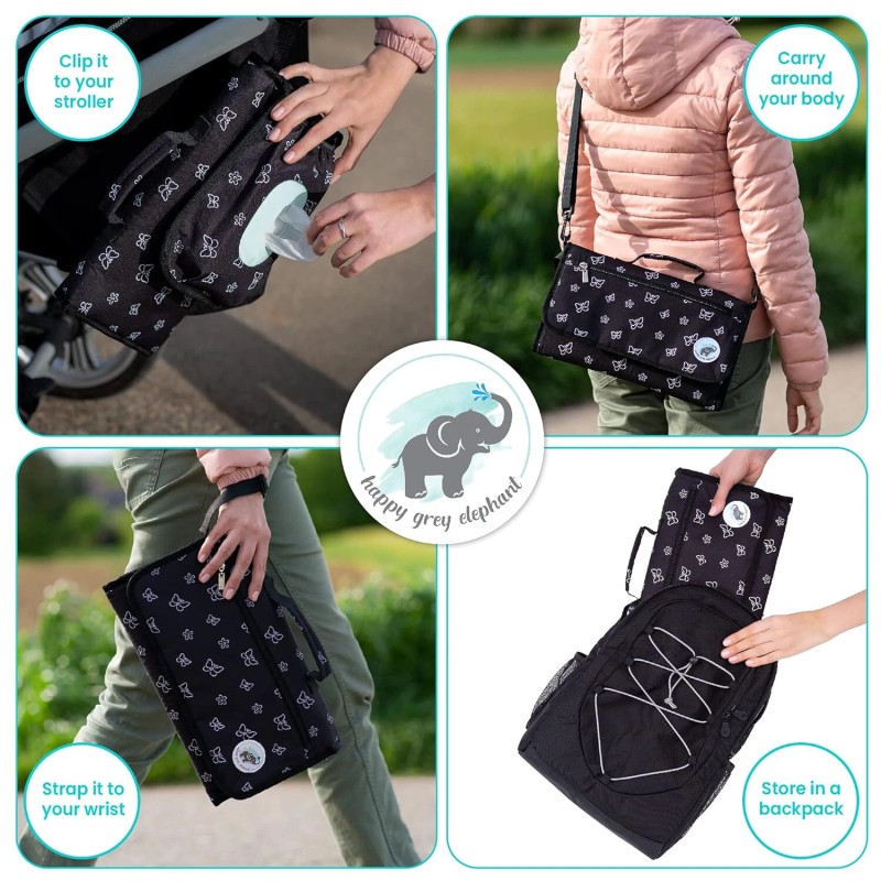 Happy Grey Elephant Baby Changing Pad with Shoulder Strap -