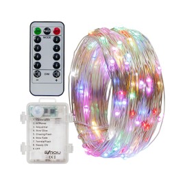 4 x Fairy Lights Battery Operated 8 Lighting Modes,50LEDs,16.4Ft/5 Meters Silver Wire String Lights,Timer Function,and Remote Control.for Christmas,Party,Wedding,Decorative Lighting(Multicolor)