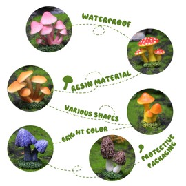 Mini Resin Mushroom Figurines, 6 Pieces Lawn Fairy Wild Garden Resin Bonsai Craft Decoration for Home DIY Micro Fairy Garden Landscape