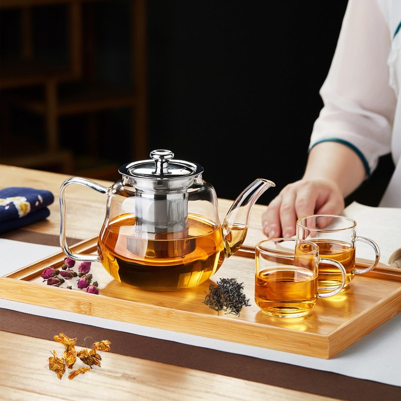 Glass Tea Pot with Infuser and Lid, Heat Resistance Borosilicate