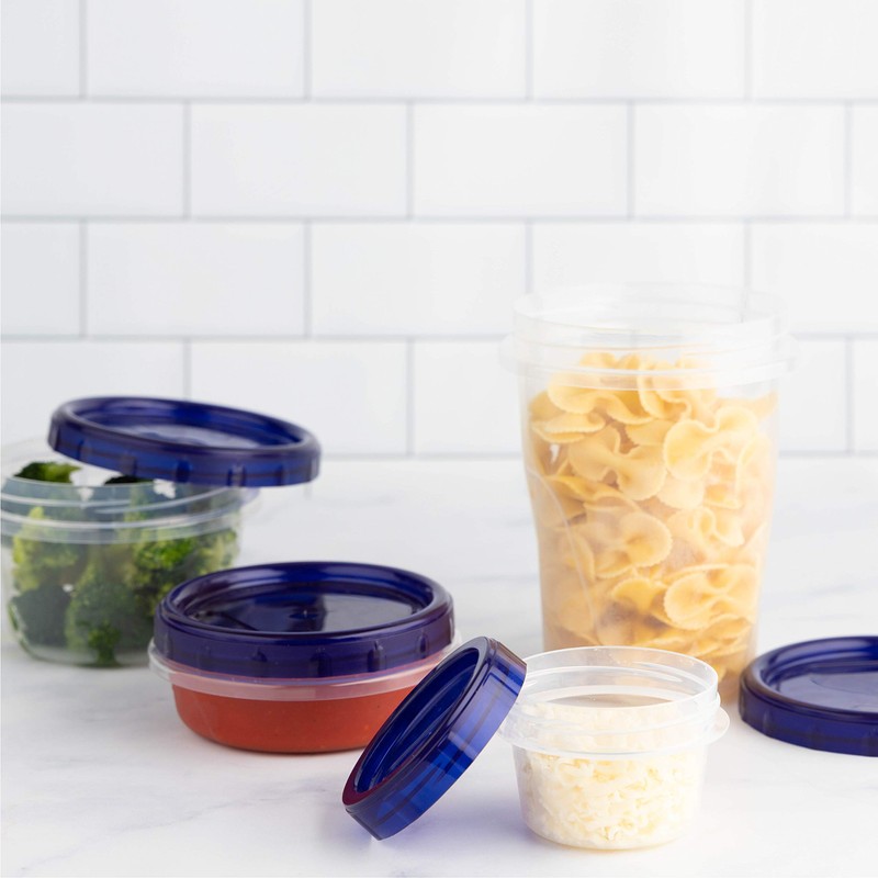 PLASTICPRO Deli Containers Clear bottom With blue Top Twist on