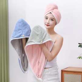 (1+1+1) 150g double layer, two color options, microfiber hair drying towel, pink + blue + green, 1 piece / (1+1+1 )150g개 이중 레이어 두가지 컬러옵션 극세사 헤어드라이타올, 핑크+블루+그린, 1개