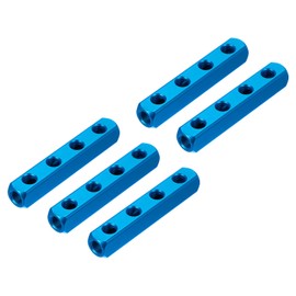 PATIKIL Air Manifold, 5 Pcs 4 Way 7 Port PT 1/4" Aluminum Air Hose Inline Manifold Block Splitter Pneumatic Air Compressor Distribution Fitting, Blue