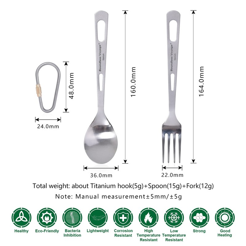 iBasingo Ti1048T Titanium Crockery Set Camping Fork Spoon Indoor Outdoor