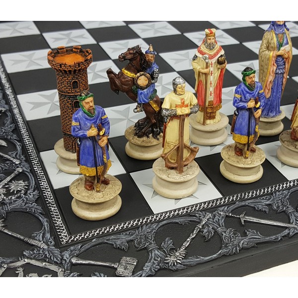 Medieval Times Crusades King Richard vs Saladin Chess Set with 17" Maltese Board