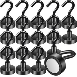 MIN CI 18pcs Black Strong Magnetic Hooks, 20mm Strong Magnets Heavy Duty 35lb, Neodymium Magnet with Hook, Magnetic Hooks for Cruise Cabins, Fridge, Kitchen, Workplace