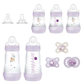 MAM Newborn Essentials "Baby Essentials" Matte Gift Set (10-Piece), Easy Start Anti-Colic Baby Bottles, Baby Girl Pacifiers | MAM