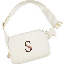 Uygafly Gifts for Girls Teens Kids - Birthday Gifts for Daughter Sister Her,Travel Essentials,Teen Girl Essentials,Cute Teen Trendy Stuff Belt Bag Crossbody Bag,Initial Flower S,Cream Bag