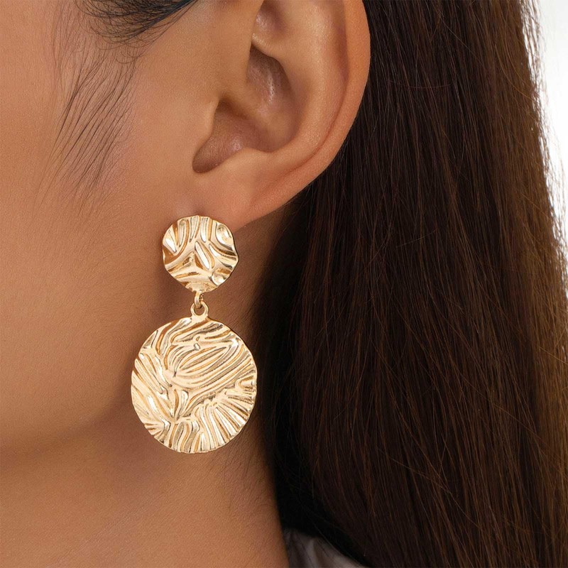 Enautoabs Bohemian Large Gold Hammered Disc Coin Dangle Earrings Round