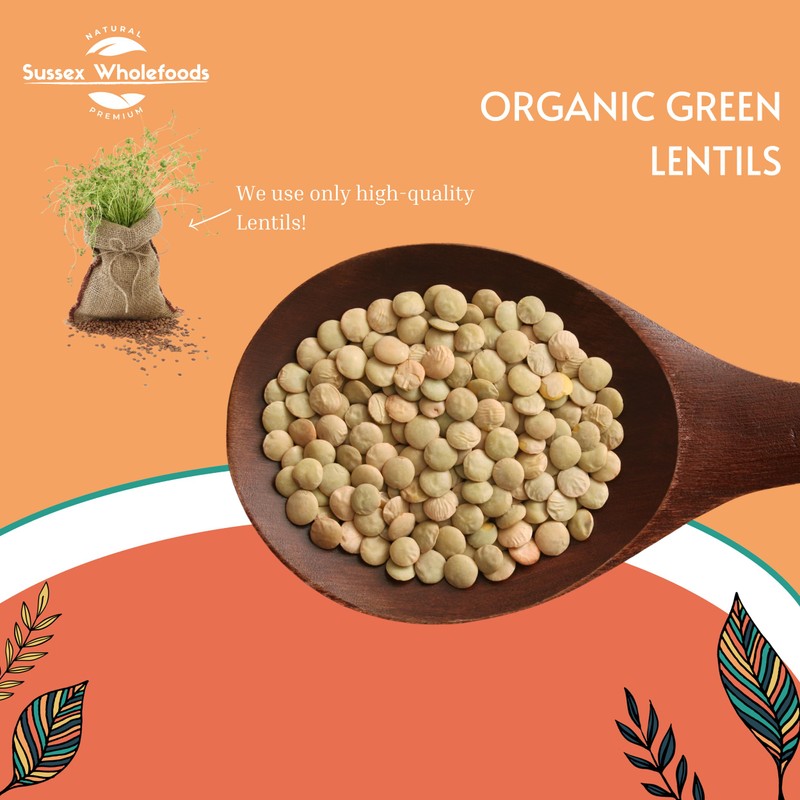 Sussex Wholefoods Organic Green Lentils 500g - Protein-Packed, Nutritious &