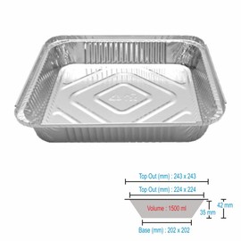 Pack Of 25 x1500 ml Foil Pan Containers Disposable Aluminum Trays with Lids - Baking Roasting Freezing Food Storage Oven Safe Heavy Duty Recyclable Multipurpose Foil Pans Perfect for Home & Restaurant