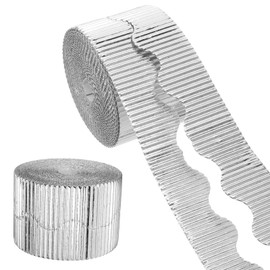 sourcing map 49.2ft Bulletin Board Border, Corrugated Paper Decorative Wavy Border, Scalloped Rolled Border Trim for Crafts Classroom Offices DIY Project Party Birthday Decoration, Silver