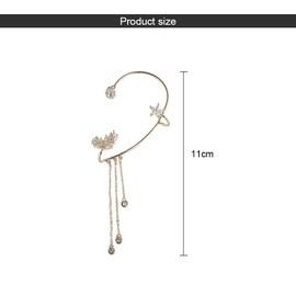 QKEPCY Ear Wrap Earrings Cuff Ear Wrap Earrings Flowers Leaf Climber Crawler Earrings Non Piercing Long Tassel Earrings Fashionable Ear Cuff Earrings for Women, Alloy Steel, Zircon