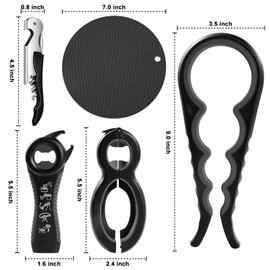 Jar Opener for Weak Hands - 5 Pack Bottle Openers for Arthritis Hands, Can Openers for Arthritic Hands, Top Gadgets Disability Aids and Equipment for Kitchen (Black)