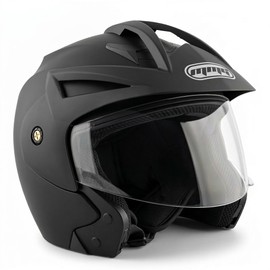 MMG Model 20 Motorcycle Open Face Helmet DOT Street Legal - Flip Up Clear Visor - Matte Black - Large