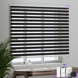 Custom Motorized Zebra Blinds for Window: Astomi Cordless Roller Shade with Remote Control, Smart Blinds Works with Google Home, Alexa, Size W: 22''- 97, H:22''-115'' (Pure Black)