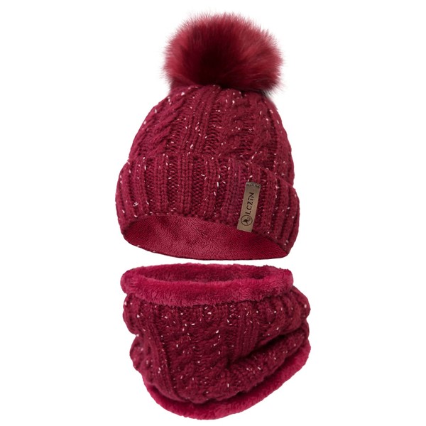 LCZTN Womens Pom Beanie Hat Scarf Set Girls Cute Winter