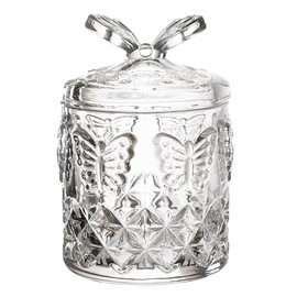 Mathew O Butterfly Crystal Glass Relief Candy Dish Swab Box Storage Jar with Lid, 5x3 inches, 407g, 1pcs