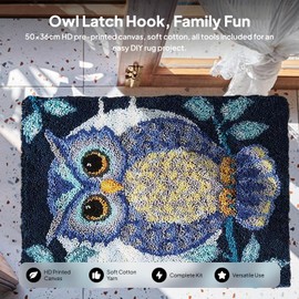 Perfeclan Owl Latch Hook Craft Kit Festival Gift 20x14inch for Adults Latch Hook Kits for Adults