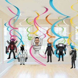 LANASPARTY Toilet Skibidi plate birthday party supplies favor centerpiece decoration theme - 6PC HANGING SWIRLS SET