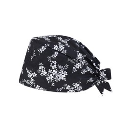 Floral Black Scrub Cap for Women & Men - Ideal Nurse, Surgical Hat. with Button and Tie, Sweatbanded. Patterned Design. Comfortable & Stylish. Perfect for Hospital Use., Floral C, One Size