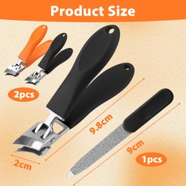 Pack of 2 Curved Nail Clippers, Angled Nail Clippers, Slanted Nail Clippers with Wide Jaw Opening and Splash Guard, Nail Clippers with Collection Container, Nail File, Slanted Nail Clippers
