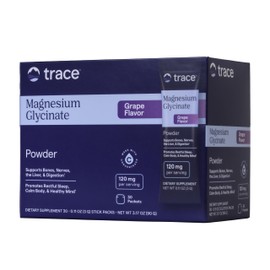 Trace Minerals Glicinato de Magnesio en polvo 30 sobres 3 g (0,11 oz) cada uno Suplemento de magnesio para ayudar a patrones de sueño saludables y relajación (30 Sobres, Uva)