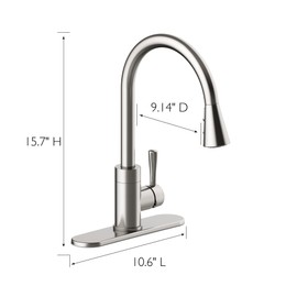 Design House 595140 Baylor Contemporary Single Handle Pull-Down Kitchen Faucet, 5.99-Pound, Satin Nickel