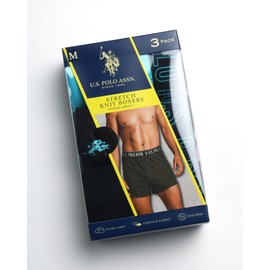 U.S. Polo Assn. Men's Underwear - 3 Pack Ultra Soft Knit Boxers with Functional Fly (S-XL), Size Large, Scuba Blue/Black Print/Black