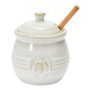 Creative Co-Op Farmhouse Embossed Stoneware Honey Pot with Wood Honey