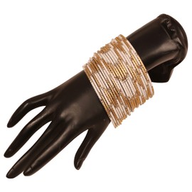 Touchstone NEW Indian Fresh Bollywood Fashion Handcrafted Enchanting Pastel Vanilla White Golden Colors Rhinestone Designer Jewelry Bracelets Bangle. Set Of 24. For Women., Inner Diameter 2.75 Inches